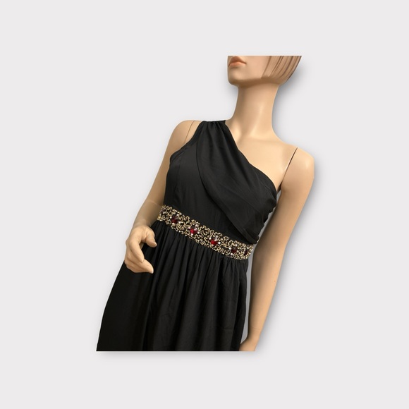 ASOS Maternity Black One Shoulder Maxi Dress Sz 4 Beaded Waist - Picture 5 of 8